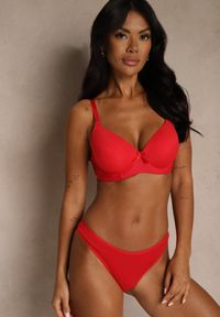 Renee - Czerwony Gładki Biustonosz o Klasycznym Fasonie Zdobiony Kokardką Caloris. Kolor: czerwony. Wzór: aplikacja, gładki #4