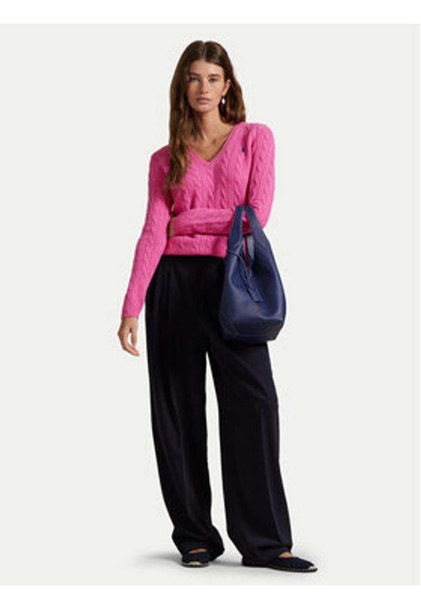 Polo Ralph Lauren Sweter 211971866008 Różowy Slim Fit. Typ kołnierza: polo. Kolor: różowy. Materiał: wełna
