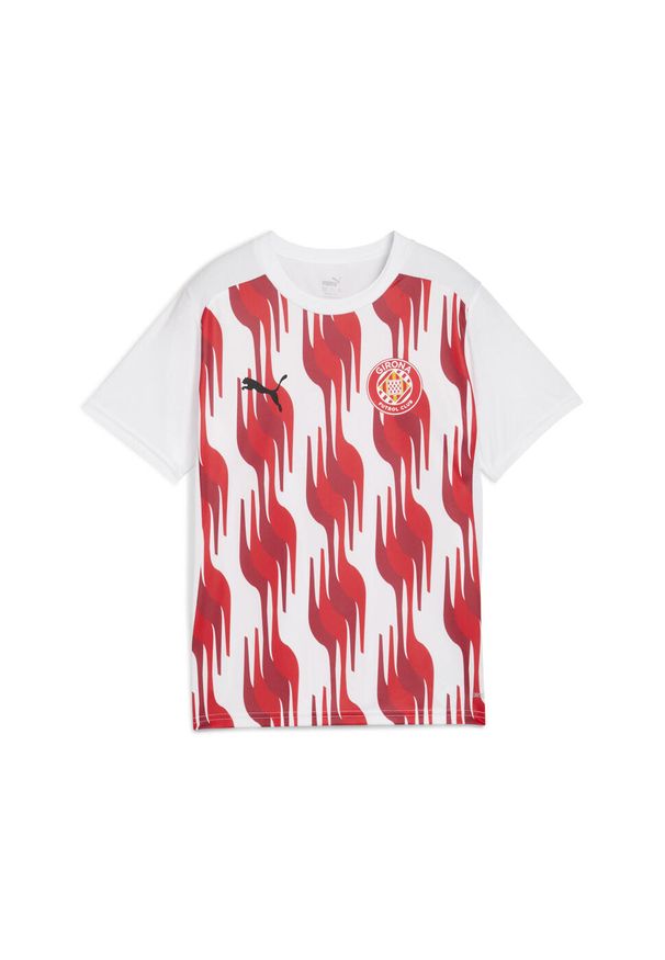 Puma - Młodzieżowa koszulka przedmeczowa z krótkim rękawem Girona FC PUMA White Red. Kolor: biały, czerwony, wielokolorowy. Długość rękawa: krótki rękaw. Długość: krótkie