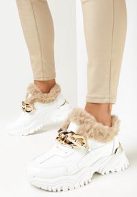Born2be - Białe Sneakersy Nariaca. Kolor: biały. Materiał: syntetyk, futro, skóra ekologiczna. Wzór: gładki. Sezon: zima #5