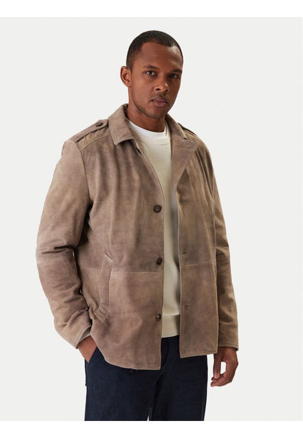 Milestone Kurtka skórzana Adrian 611631 60730 Beżowy Regular Fit. Kolor: beżowy. Materiał: skóra