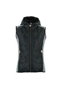 PEAK MOUNTAIN - Damska kurtka bez rękawów z kapturem Peak Mountain. Typ kołnierza: kaptur. Kolor: czarny. Materiał: puch, polar, materiał. Długość rękawa: bez rękawów. Sport: turystyka piesza #1