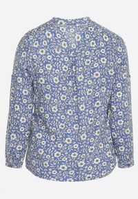 Born2be - Niebieska Bluzka Koszulowa w Kwiaty z Wiskozowej Tkaniny Railen. Kolekcja: plus size. Kolor: niebieski. Materiał: tkanina, wiskoza. Wzór: kwiaty