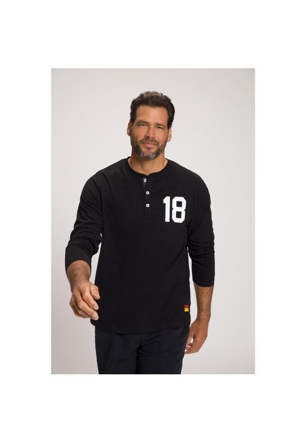 JAY-PI - Męska Koszulka henley długi rękaw piłkarski nadruk plisa guzikowa. Typ kołnierza: typu henley. Kolekcja: plus size. Kolor: czarny. Materiał: materiał, bawełna. Długość rękawa: długi rękaw. Długość: długie. Wzór: nadruk. Sport: piłka nożna