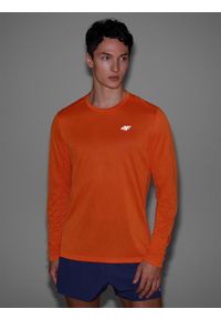 4f - 4F Longsleeve do biegania szybkoschnący męski - pomarańczowy S. Kolor: pomarańczowy. Materiał: tkanina, materiał, włókno, dzianina, syntetyk. Długość rękawa: długi rękaw. Długość: krótkie. Wzór: gładki, ze splotem. Sport: bieganie #2