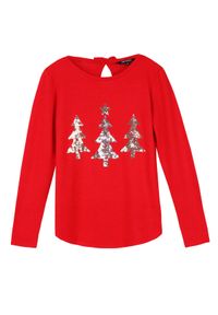 TOP SECRET - świąteczny sweter damski z cekinowymi choinkami. Kolor: czerwony. Materiał: dzianina. Wzór: aplikacja. Sezon: wiosna, lato. Styl: wizytowy #7