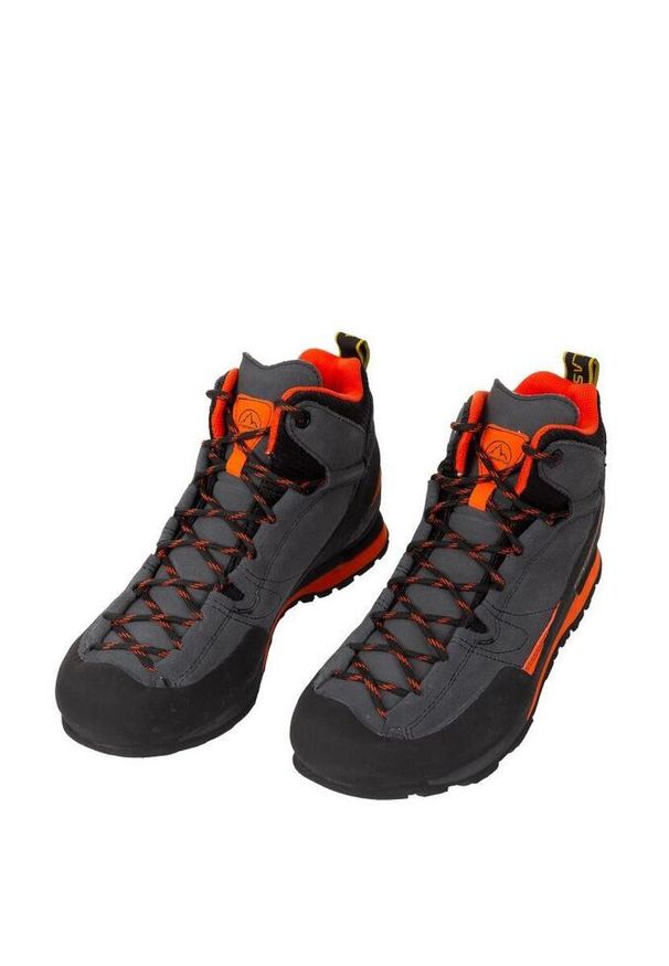 LA SPORTIVA - Buty trekkingowe męskie Boulder X Mid. Kolor: szary, czarny, pomarańczowy, wielokolorowy. Materiał: skóra. Technologia: Gore-Tex. Sport: turystyka piesza