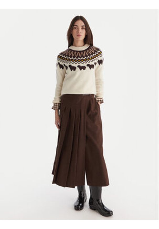 Hunter Sweter Ashie HARW0074251 Beżowy Regular Fit. Kolor: beżowy. Materiał: wełna