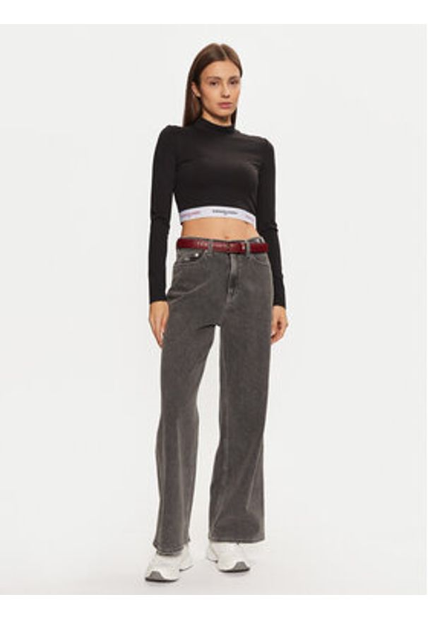 Tommy Jeans Bluzka DW0DW19510 Czarny Slim Fit. Kolor: czarny. Materiał: syntetyk, wiskoza