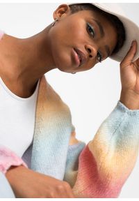 bonprix - Sweter bez zapięcia, z miękkiej dzianiny z wełną, o splocie dużych oczek. Kolor: niebieski. Materiał: dzianina, wełna. Wzór: ze splotem. Styl: elegancki #3