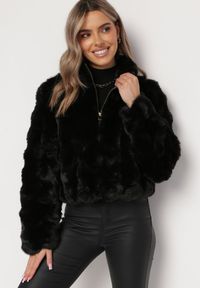 Born2be - Czarna Futerkowa Kurtka z Kołnierzem i Suwakiem Braline. Kolor: czarny. Materiał: jeans. Styl: klasyczny, elegancki #2