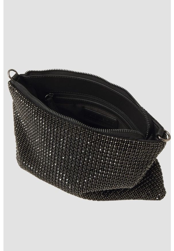 Valentino by Mario Valentino - VALENTINO Czarna damska torebka z cyrkoniami Nabilah Pochette. Kolor: czarny. Wzór: aplikacja, paski