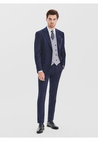 Pako Lorente - PAKO LORENTE - Granatowy garnitur męski z wełną. Kolor: niebieski. Materiał: wełna #8