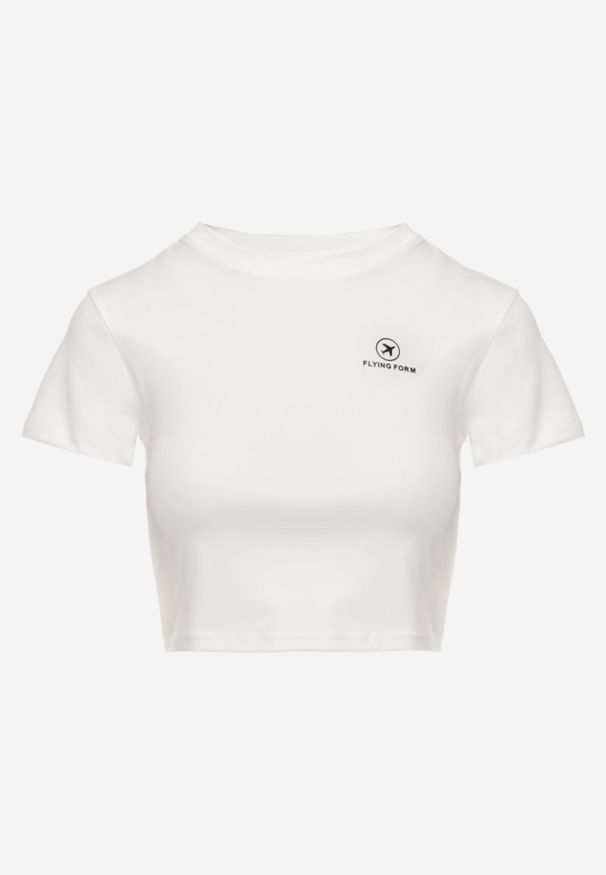 Renee - Biały Basicowy T-shirt w Stylu Cropped z Subtelnym Nadrukiem Loraera. Okazja: na co dzień. Kolor: biały. Materiał: jeans. Długość: krótkie. Wzór: nadruk. Styl: casual, sportowy, elegancki
