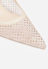 Born2be - Beżowe Sandały na Szpilce Bez Pięty Ozdobione Siateczką i Cyrkoniami Nemelana. Zapięcie: sprzączka. Kolor: beżowy. Materiał: jeans. Wzór: aplikacja. Sezon: lato. Obcas: na szpilce #5