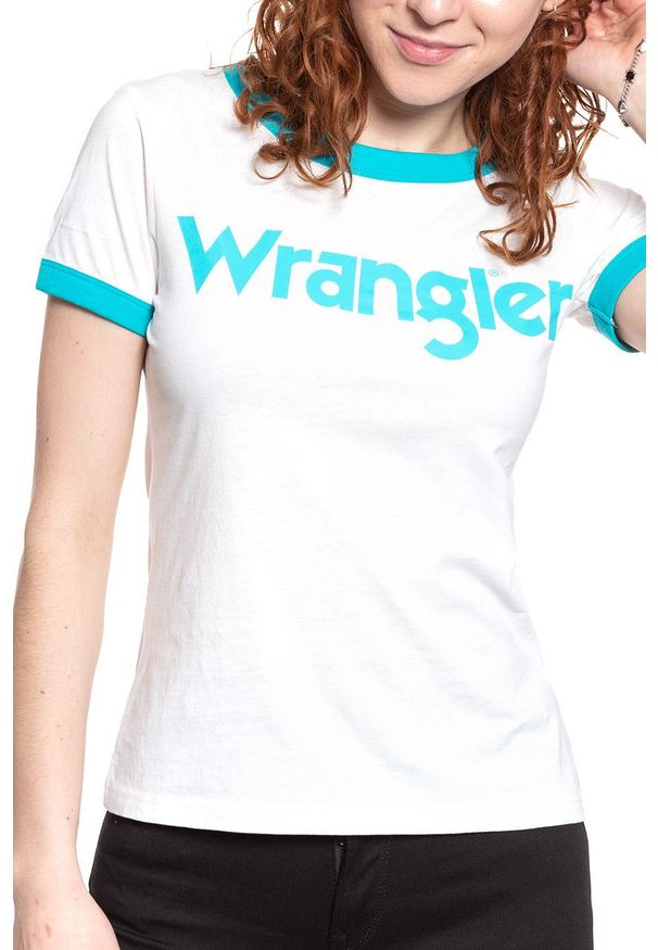 Wrangler - WRANGLER T SHIRT DAMSKI SS RINGER TEE OFF WHITE W7Z3EV737 112132162. Wzór: kolorowy