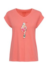 Ochnik - Różowy T-shirt damski z kwiatowym logo. Okazja: na co dzień. Kolor: różowy. Materiał: materiał. Długość rękawa: bez rękawów. Wzór: kwiaty. Styl: casual
