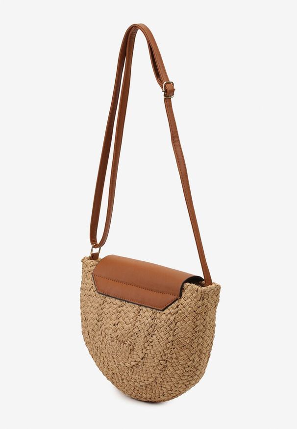 Renee - Ciemnobeżowa Mała Torebka Boho na Ramię z Połączenia Plecionki i Ekoskóry Virtha. Kolor: beżowy. Sezon: lato. Rozmiar: małe. Styl: boho. Rodzaj torebki: na ramię