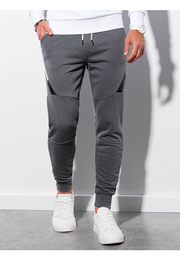 Ombre Clothing - Spodnie męskie dresowe P1002 - grafitowe - XXL. Okazja: na co dzień. Kolor: szary. Materiał: dresówka. Styl: elegancki, casual