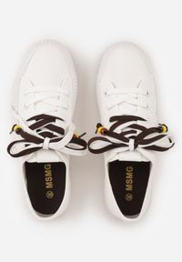 Born2be - Białe Trampki Pod Kostkę na Grubej Podeszwie z Podwójnym Sznurowaniem Callixera. Nosek buta: okrągły. Zapięcie: sznurówki. Kolor: biały. Materiał: materiał. Obcas: na obcasie. Styl: klasyczny. Wysokość obcasa: niski #3