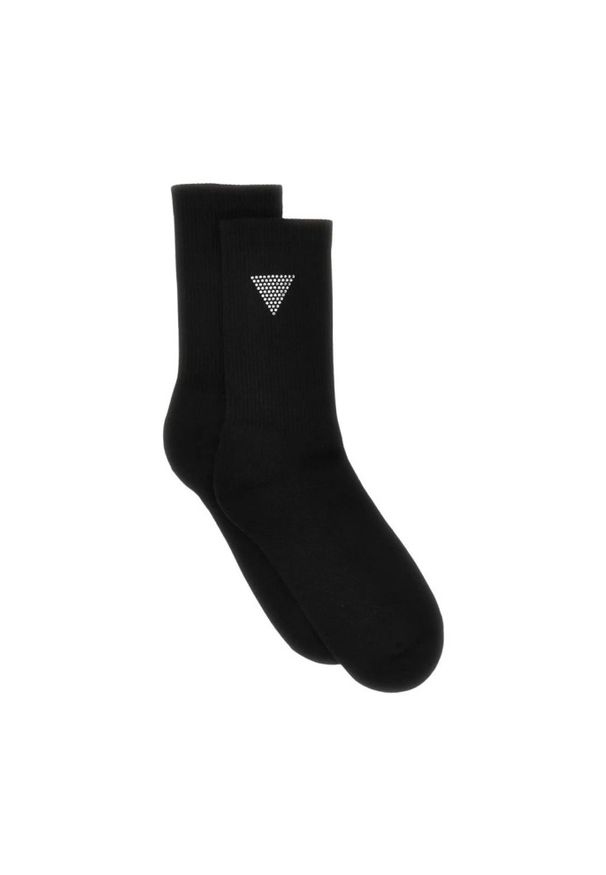 Guess - GUESS Czarne damskie sportowe skarpetki z kryształkami. Kolor: czarny. Materiał: dzianina