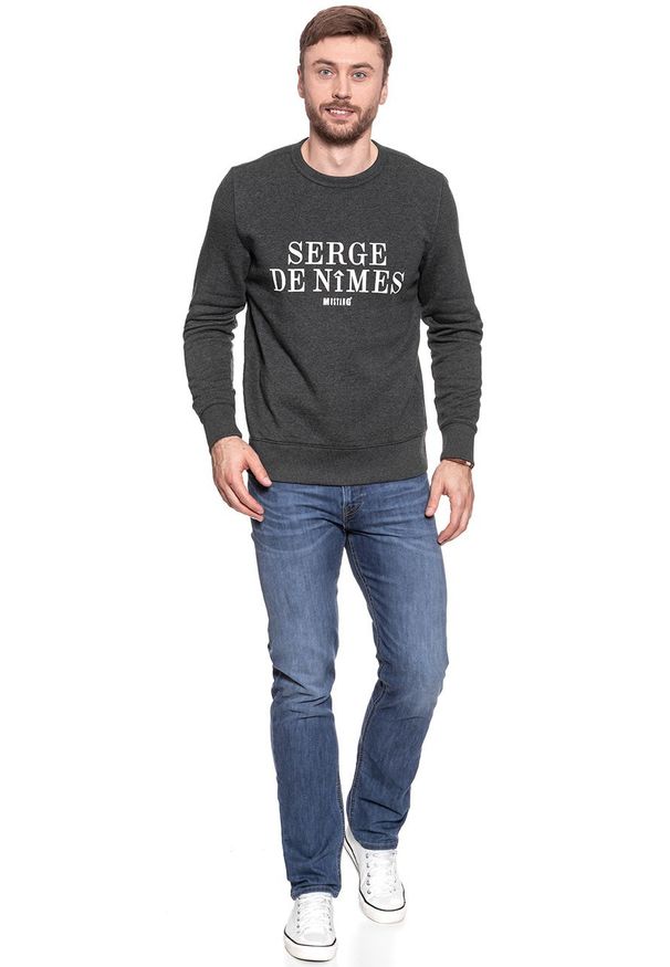 Mustang - MUSTANG BLUZA Rubberprint Sweat ANTHRA MELANGE 1006373 4151. Wzór: nadruk, melanż