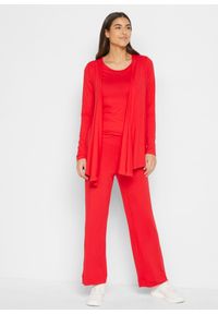 bonprix - Shirt + wdzianko + spodnie (3 części), ze zrównoważonej wiskozy. Kolor: czerwony. Materiał: wiskoza