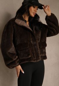 Renee - Brązowa Kurtka Futerko z Ozdobnymi Kieszeniami Vetiline. Okazja: na co dzień. Kolor: brązowy. Materiał: futro. Styl: casual #4
