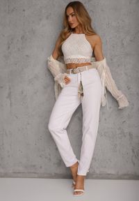 Renee - Białe Jeansy Mom Fit z Bawełny i Wiskozy z Dodatkowym Paskiem Prosinix. Okazja: na randkę. Kolor: biały. Styl: klasyczny #2