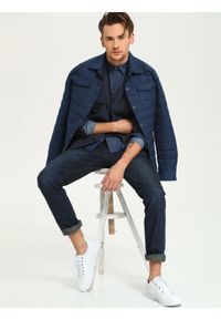 TOP SECRET - Koszula długi rękaw męska slim fit. Okazja: na co dzień. Kolor: niebieski. Materiał: denim, jeans. Długość rękawa: długi rękaw. Długość: długie. Wzór: paski. Styl: casual #4