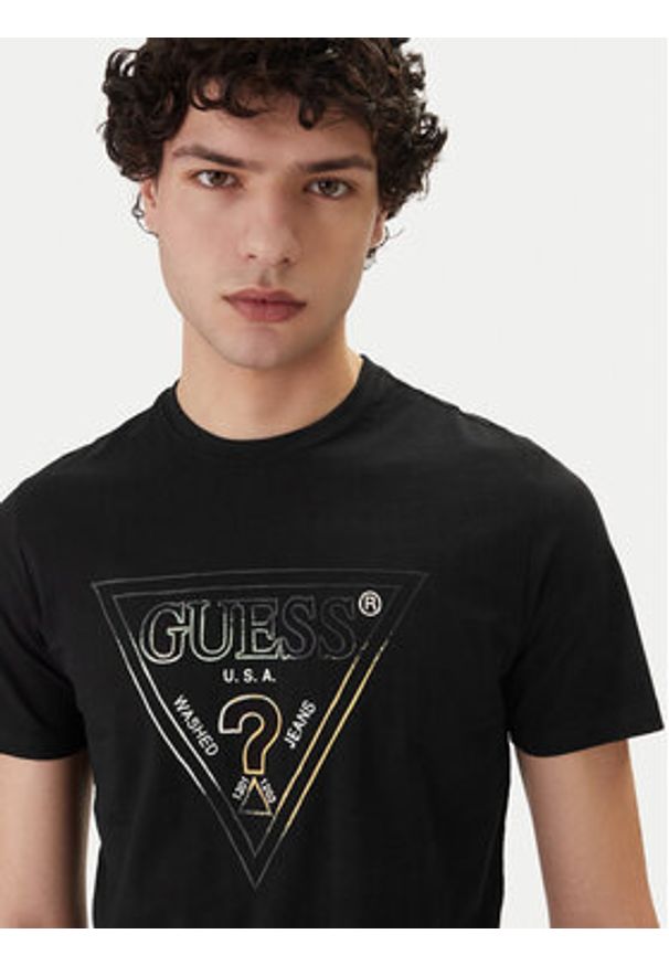 Guess T-Shirt M6GI11 K2992 Czarny Slim Fit. Kolor: czarny. Materiał: bawełna