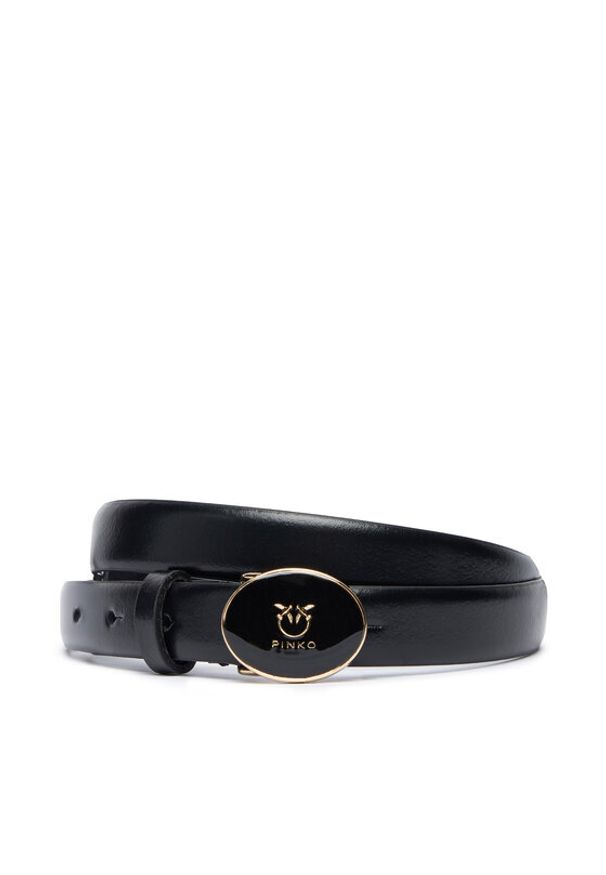 Pinko - PINKO Pasek Damski Round Enamel H2 Belt 20252 PLT01 105466.A2QL Czarny. Kolor: czarny. Materiał: skóra