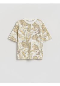 Reserved - Bawełniany t-shirt z nadrukiem - złamana biel. Materiał: bawełna. Wzór: nadruk #1