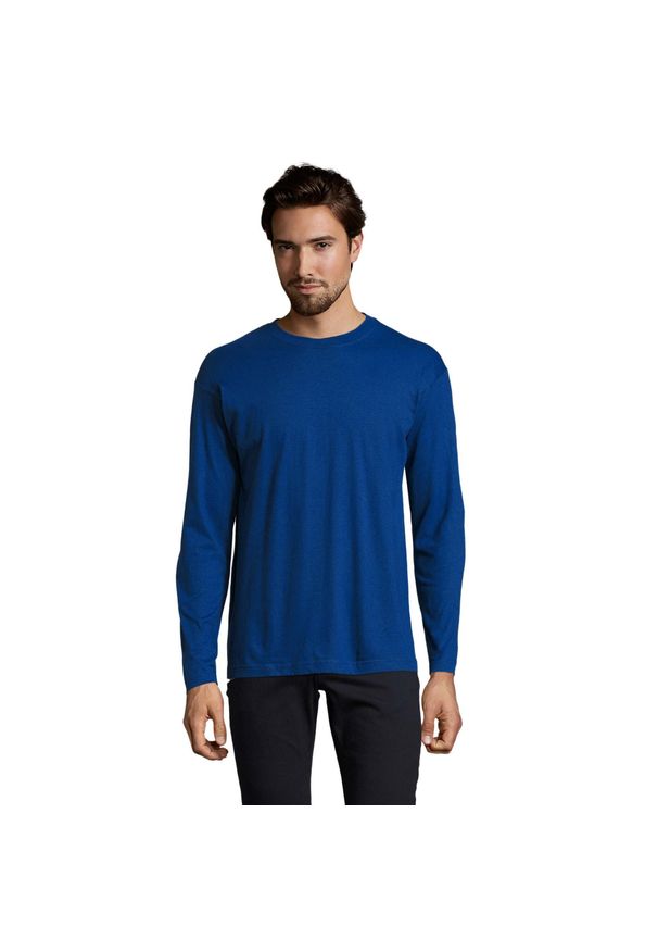 SOL'S - Męska Koszulka Z Długim Rękawem Monarch. Kolor: niebieski. Długość rękawa: długi rękaw. Długość: długie. Sport: turystyka piesza