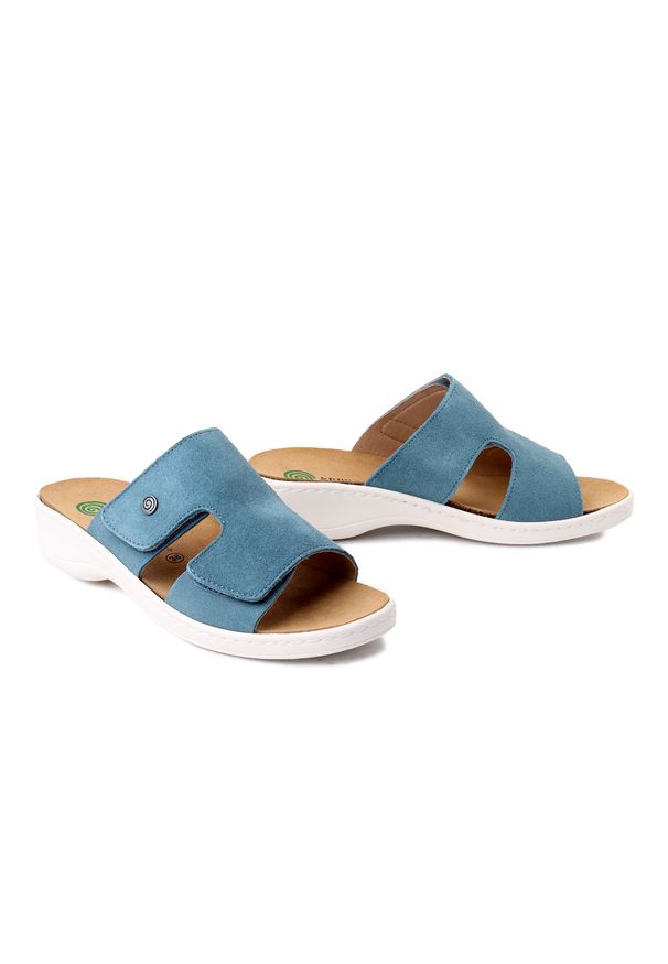 Dr. Brinkmann - DR. BRINKMANN 700865-51 mittelblau, klapki damskie. Kolor: niebieski. Materiał: skóra