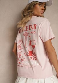 Renee - Jasnoróżowy T-shirt z Bawełny z Nadrukiem Adferia. Okazja: na co dzień. Kolor: różowy. Materiał: bawełna. Wzór: nadruk. Styl: klasyczny, elegancki, casual