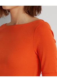 Lauren Ralph Lauren - LAUREN BY RALPH LAUREN - Pomarańczowa bluzka z bawełny Judy. Kolor: pomarańczowy. Materiał: bawełna. Wzór: haft