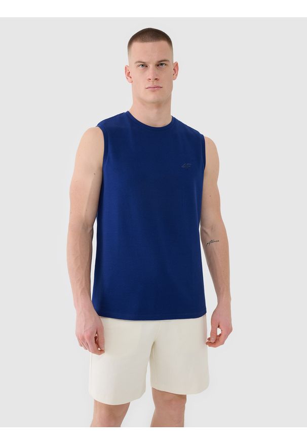 4f - 4F Tank top regular gładki męski - granatowy XL. Kolor: niebieski. Materiał: bawełna, dzianina. Długość rękawa: bez rękawów. Wzór: gładki