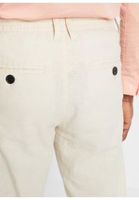 bonprix - Spodnie ze sznurkiem w pasie, z przewiewnej mieszanki lnu o prostych nogawkach i kroju relaxed fit. Kolor: beżowy. Materiał: len, materiał #3