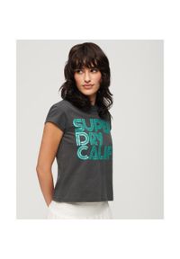 Superdry - Koszulka z krótkim rękawem z błyszczącym retro logo. Kolor: czarny. Długość rękawa: krótki rękaw. Długość: krótkie #1