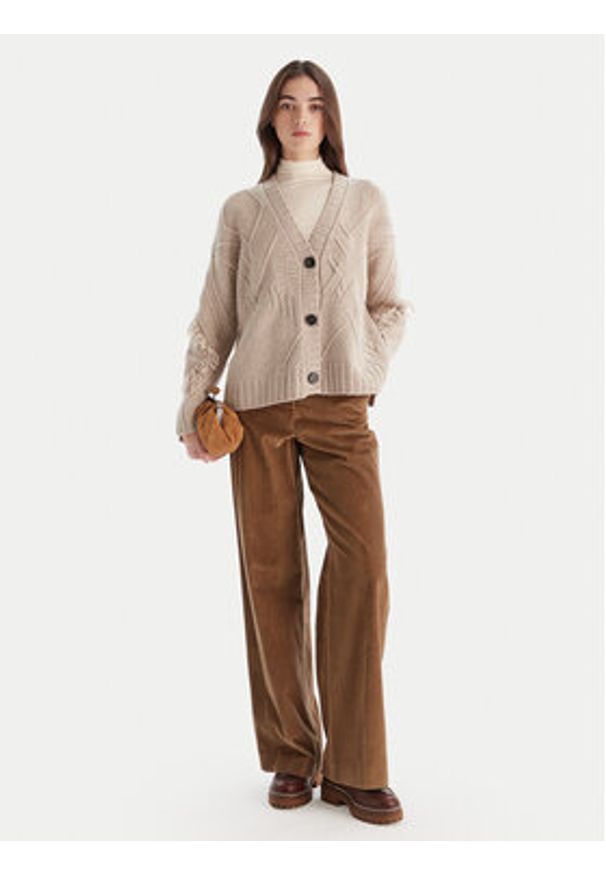 Weekend Max Mara Kardigan Stallo 2525346052 Beżowy Regular Fit. Kolor: beżowy. Materiał: wełna