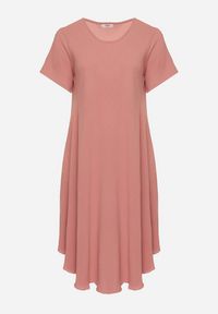 Born2be - Różowa Rozkloszowana Sukienka z Bawełną Elzedia. Okazja: na co dzień. Kolor: różowy. Materiał: bawełna. Typ sukienki: rozkloszowane. Styl: casual, elegancki #2