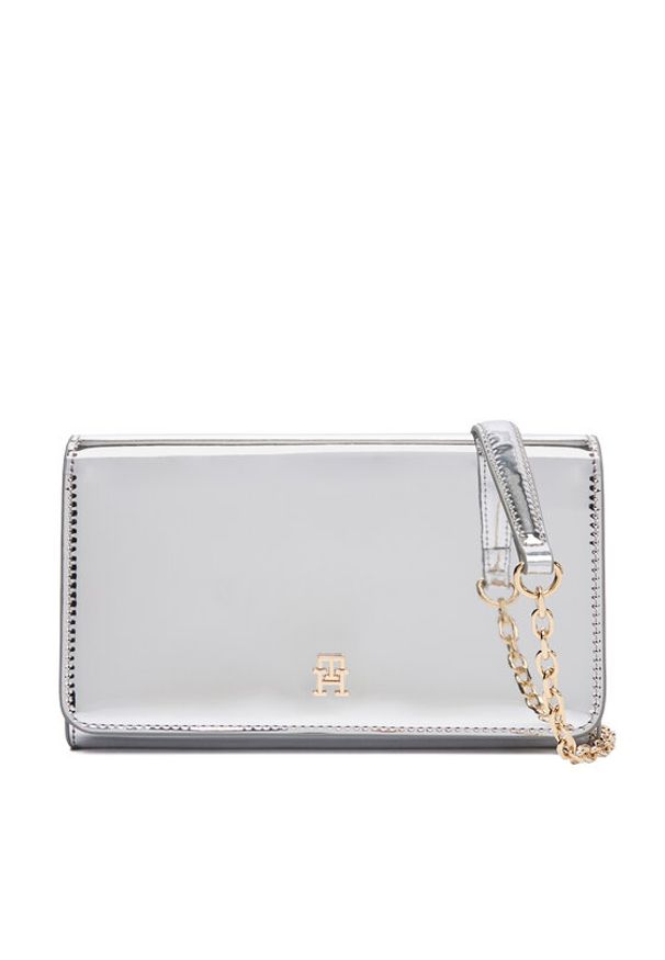 TOMMY HILFIGER - Tommy Hilfiger Torebka Icon Flap W/Chain Met AW0AW17959 Srebrny. Kolor: srebrny. Materiał: skórzane