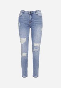 Born2be - Niebieskie Jeansy Skinny z Dziurami i Efektem Push Up Glyidra. Kolor: niebieski #7