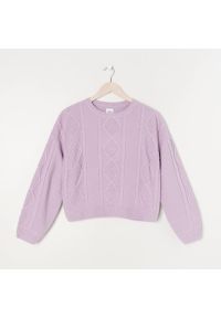 Sinsay - Sweter z ozdobnym splotem - Fioletowy. Kolor: fioletowy. Wzór: ze splotem #1