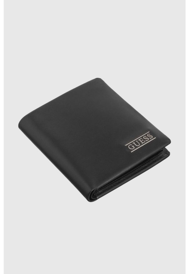 Guess - GUESS Czarny portfel męski Torino Bifold. Kolor: czarny. Materiał: skóra