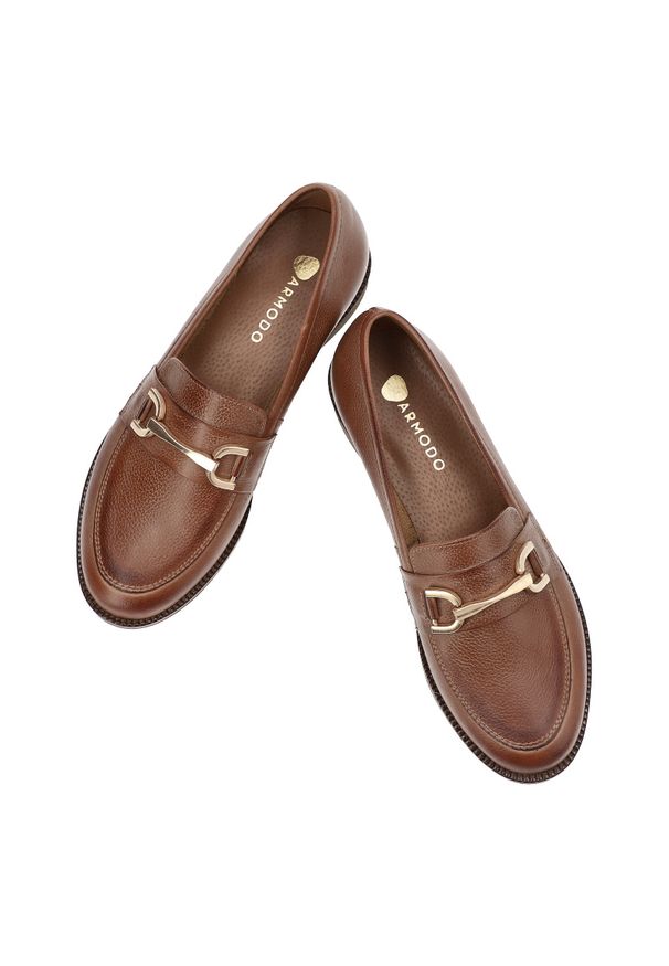 Brązowe Mokasyny Armodo Wygodne Obuwie Damskie. Okazja: na co dzień. Kolor: brązowy. Materiał: skóra, materiał. Styl: casual, klasyczny, elegancki