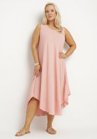 Born2be - Różowa Rozkloszowana Sukienka z Bawełną Nairilo. Okazja: na spacer. Kolor: różowy. Materiał: bawełna. Sezon: lato. Styl: elegancki, klasyczny #1