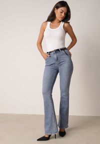 Born2be - Niebieskie Jeansy Dzwony z Bawełny z Wysokim Stanem Nemenphite. Stan: podwyższony. Kolor: niebieski. Styl: klasyczny, elegancki #1