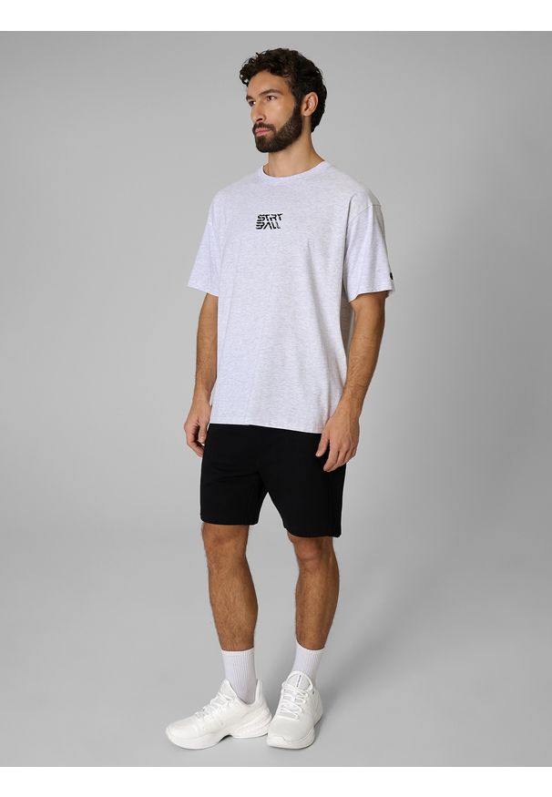 4f - 4F T-shirt loose z nadrukiem męski - szary M. Okazja: na co dzień. Kolor: szary. Materiał: dzianina, bawełna, materiał. Wzór: nadruk. Styl: casual